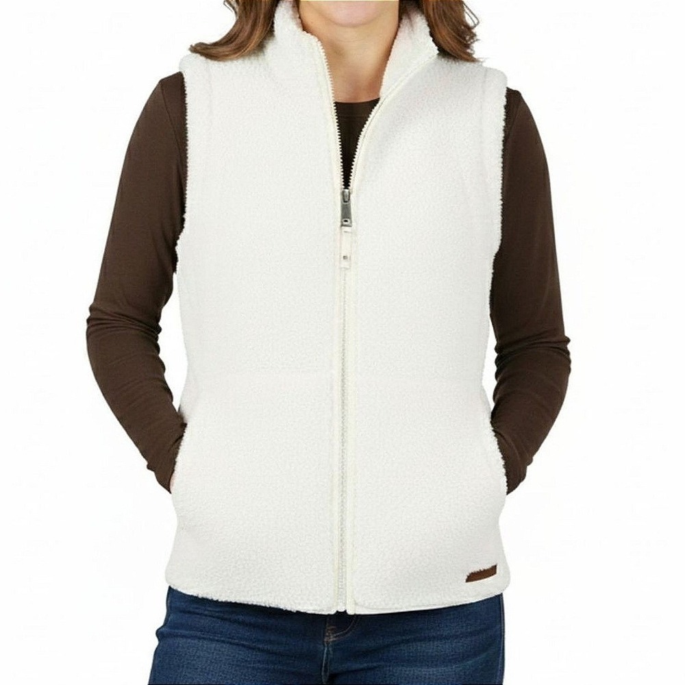 Free Country Cream‎ Sherpa Fleece Vest Full Zip Pockets - Size S